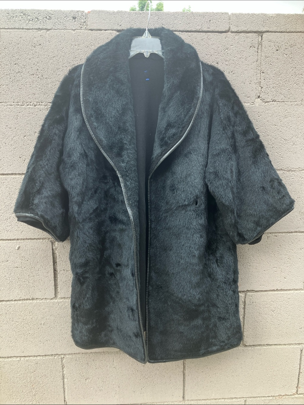 Women's Black Faux Fur Short Cape Coat - Elegant Shawl Collar